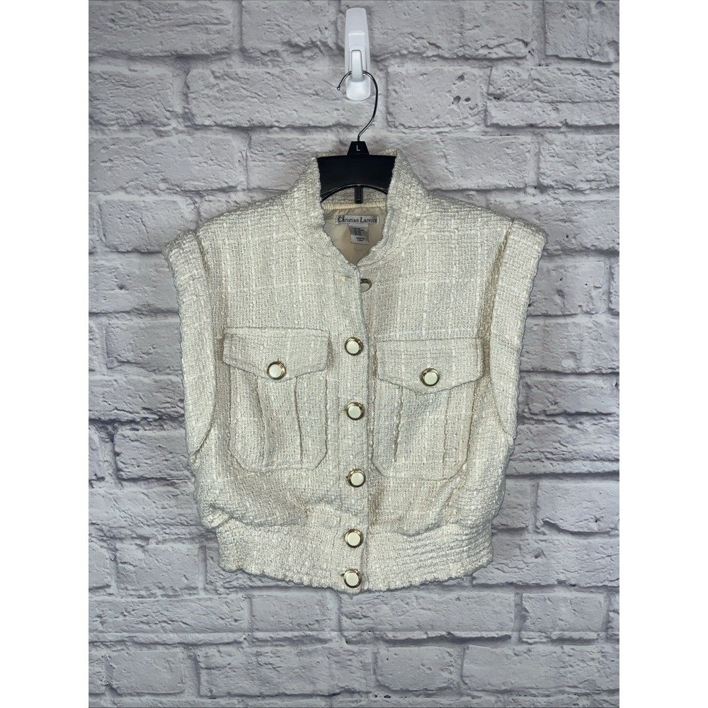 Christian Lacroix Preppy Ivy League Sleeveless Tweed Cropped Vest Size XS READ*